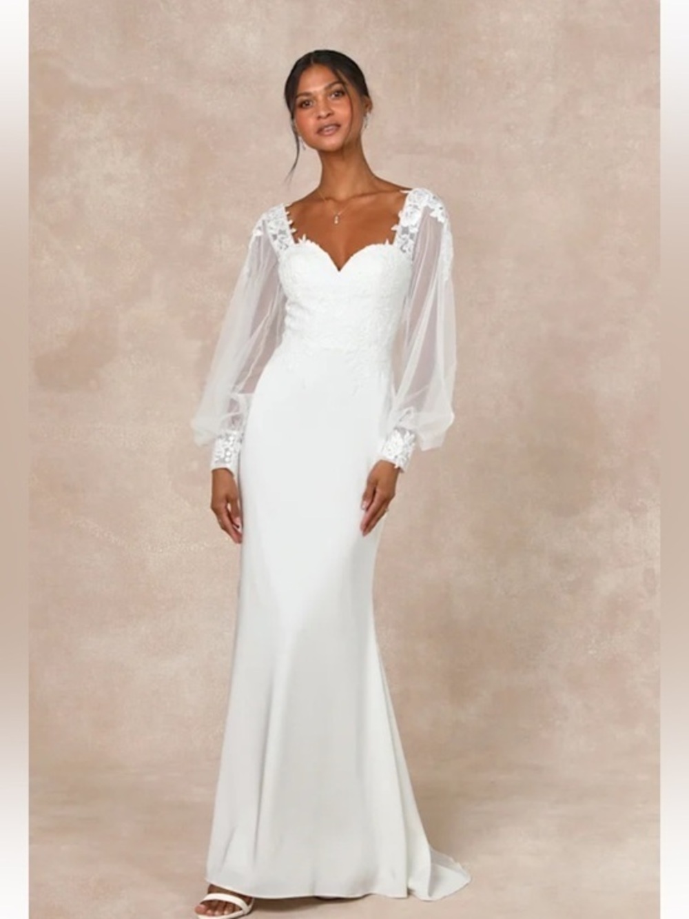 NWT Lulus Timeless Adoration White Embroidered Bishop Sleeve Maxi Dress